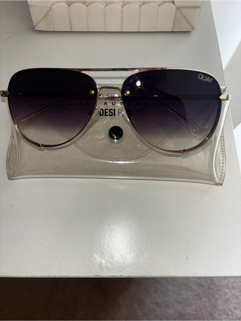 Quay Australia Gradient Black to Gray Aviator Sunglasses with Gold Frame